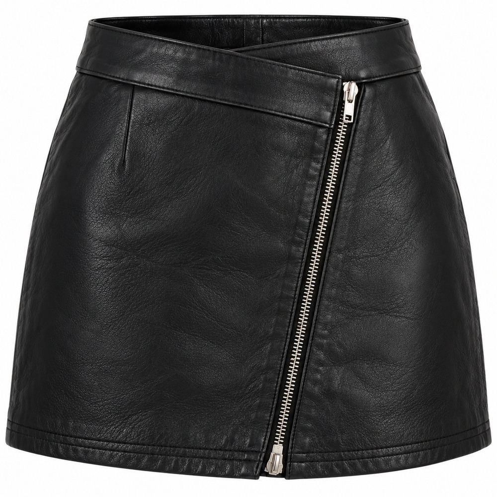 Wilsons Leather Maxima Black Genuine Leather Zip Mini Skirt Size 2